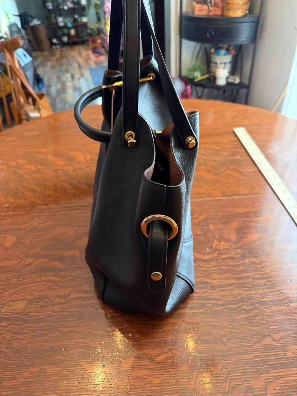 Sondra Roberts Squared Black Pebbled Vegan Leather Tote Purse Handbag